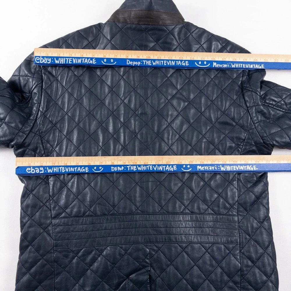 Henig Furs‎ Quilted Leather Jacket Mens XXL Navy Blue Brown Germany Moto Preppy